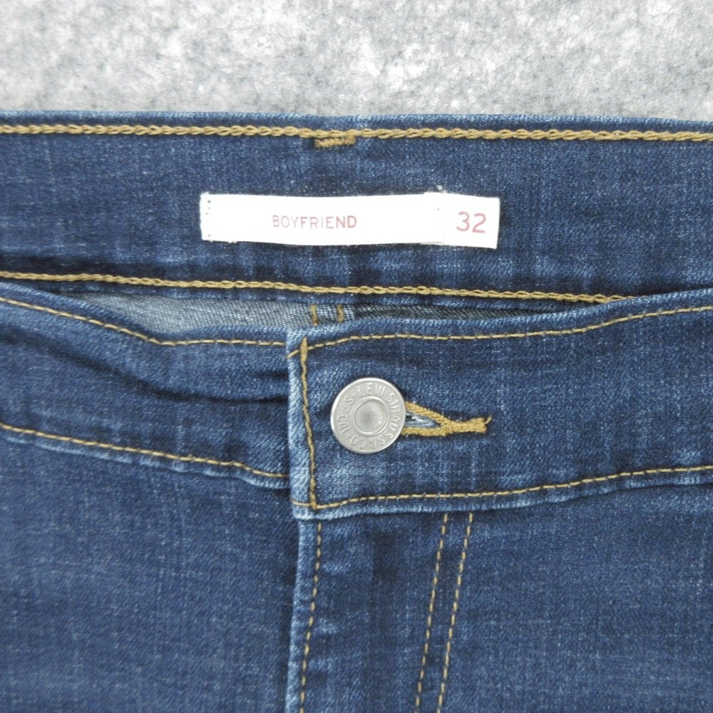 Levis Boyfriend Jeans Womens 32 Blue Dark Wash Stretch Denim Slim Fit Pants - Picture 3 of 12